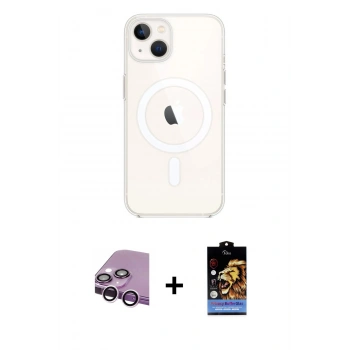 MARSİLYAN™- iPhone 14 Kılıf Kutup Klasik Serisi - Siyah Buffer Hayalet Cam Ekran Koruyucu + Raze Metal Kamera Lens - MR