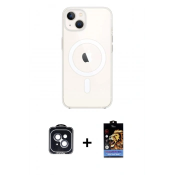 MARSİLYAN™- iPhone 14 Kılıf Kutup Klasik Serisi - Siyah Buffer Hayalet Cam Ekran Koruyucu + PVD Metal Kamera Lens - SH