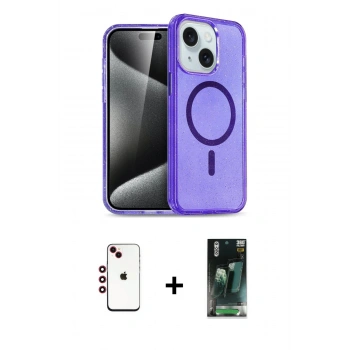MARSİLYAN™- iPhone 14 Kılıf Nova Asil Prime - Şeffaf 360 Full Body Arka Koruyucu + Shine Kamera Lens - KI