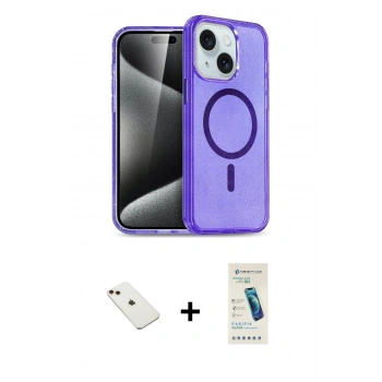 MARSİLYAN™- iPhone 14 Kılıf Nova Asil Prime - Şeffaf Pasifik Cam Ekran Koruyucu + Diamond Kamera Lens - KI