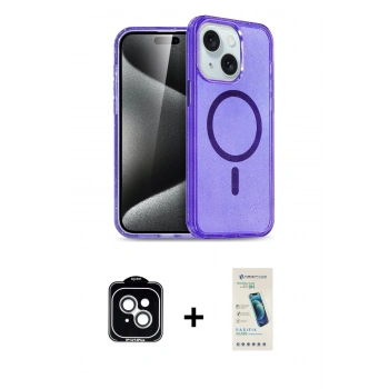MARSİLYAN™- iPhone 14 Kılıf Nova Asil Prime - Şeffaf Pasifik Cam Ekran Koruyucu + PVD Metal Kamera Lens - GS