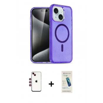 MARSİLYAN™- iPhone 14 Kılıf Nova Asil Prime - Şeffaf Pasifik Cam Ekran Koruyucu + Shine Kamera Lens - KI