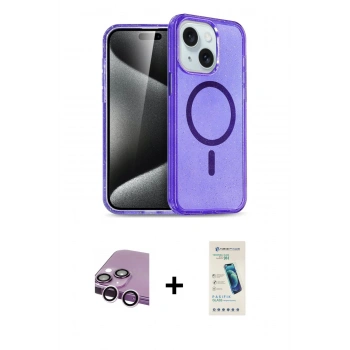 MARSİLYAN™- iPhone 14 Kılıf Nova Asil Prime - Şeffaf Pasifik Cam Ekran Koruyucu + Raze Metal Kamera Lens - MR