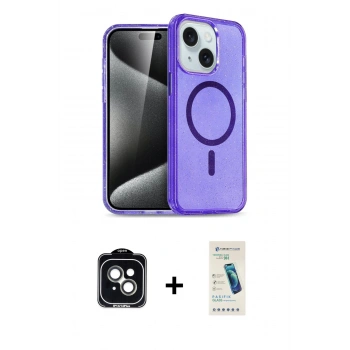 MARSİLYAN™- iPhone 14 Kılıf Nova Asil Prime - Şeffaf Pasifik Cam Ekran Koruyucu + PVD Metal Kamera Lens - YL
