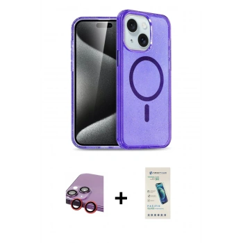 MARSİLYAN™- iPhone 14 Kılıf Nova Asil Prime - Şeffaf Pasifik Cam Ekran Koruyucu + Raze Metal Kamera Lens - KI