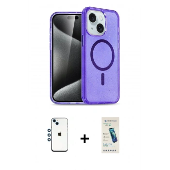 MARSİLYAN™- iPhone 14 Kılıf Nova Asil Prime - Şeffaf Pasifik Cam Ekran Koruyucu + Shine Kamera Lens - MI