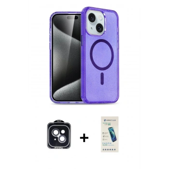 MARSİLYAN™- iPhone 14 Kılıf Nova Asil Prime - Şeffaf Pasifik Cam Ekran Koruyucu + PVD Metal Kamera Lens - SH