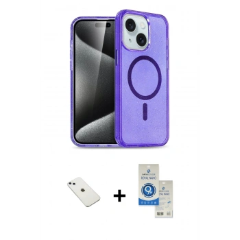 MARSİLYAN™- iPhone 14 Kılıf Nova Asil Prime - Şeffaf Royal Nano Ekran Koruyucu + Diamond Kamera Lens - SABE