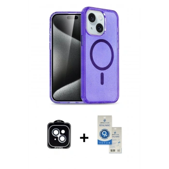 MARSİLYAN™- iPhone 14 Kılıf Nova Asil Prime - Şeffaf Royal Nano Ekran Koruyucu + PVD Metal Kamera Lens - MI