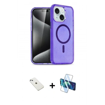 MARSİLYAN™- iPhone 14 Kılıf Nova Asil Prime - Siyah 3D Antistatik Cam Ekran Koruyucu + Diamond Kamera Lens - SABE
