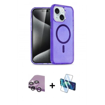 MARSİLYAN™- iPhone 14 Kılıf Nova Asil Prime - Siyah 3D Antistatik Cam Ekran Koruyucu + Raze Metal Kamera Lens - MR