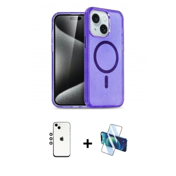 MARSİLYAN™- iPhone 14 Kılıf Nova Asil Prime - Siyah 3D Antistatik Cam Ekran Koruyucu + Shine Kamera Lens - GS