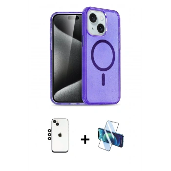 MARSİLYAN™- iPhone 14 Kılıf Nova Asil Prime - Siyah 3D Antistatik Cam Ekran Koruyucu + Shine Kamera Lens - SH