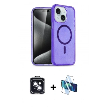 MARSİLYAN™- iPhone 14 Kılıf Nova Asil Prime - Siyah 3D Antistatik Cam Ekran Koruyucu + PVD Metal Kamera Lens - SH