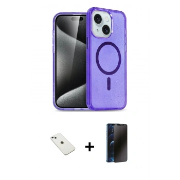 MARSİLYAN™- iPhone 14 Kılıf Nova Asil Prime - Siyah 3D Antistatik Hayalet Cam Ekran Koruyucu + Diamond Kamera Lens - SABE