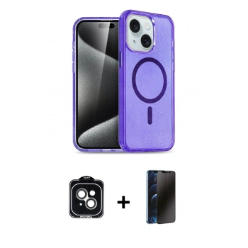 MARSİLYAN™- iPhone 14 Kılıf Nova Asil Prime - Siyah 3D Antistatik Hayalet Cam Ekran Koruyucu + PVD Metal Kamera Lens - YL