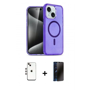 MARSİLYAN™- iPhone 14 Kılıf Nova Asil Prime - Siyah 3D Antistatik Hayalet Cam Ekran Koruyucu + Shine Kamera Lens - GI
