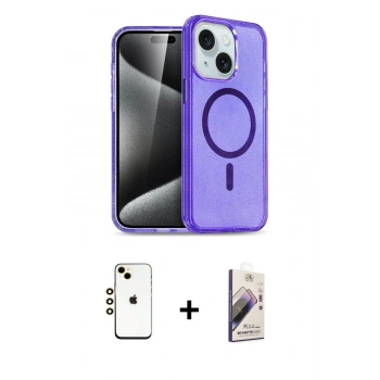 MARSİLYAN™- iPhone 14 Kılıf Nova Asil Prime - Siyah Bilvis 3D Mat Cam Ekran Koruyucu + Shine Kamera Lens - GD