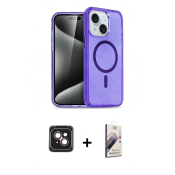 MARSİLYAN™- iPhone 14 Kılıf Nova Asil Prime - Siyah Bilvis 3D Mat Cam Ekran Koruyucu + PVD Metal Kamera Lens - PE