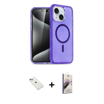 MARSİLYAN™- iPhone 14 Kılıf Nova Asil Prime - Siyah Bilvis 3D Mat Cam Ekran Koruyucu + Diamond Kamera Lens - YL