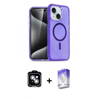 MARSİLYAN™- iPhone 14 Kılıf Nova Asil Prime - Siyah Bilvis 5in1 3D Magic Cam Ekran Koruyucu + PVD Metal Kamera Lens - GS