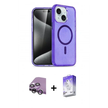 MARSİLYAN™- iPhone 14 Kılıf Nova Asil Prime - Siyah Bilvis 5in1 3D Magic Cam Ekran Koruyucu + Raze Metal Kamera Lens - GS