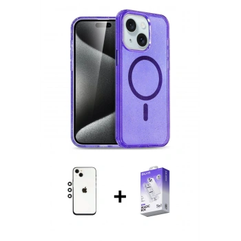 MARSİLYAN™- iPhone 14 Kılıf Nova Asil Prime - Siyah Bilvis 5in1 3D Magic Cam Ekran Koruyucu + Shine Kamera Lens - GS