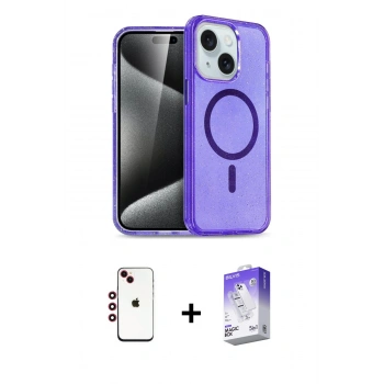 MARSİLYAN™- iPhone 14 Kılıf Nova Asil Prime - Siyah Bilvis 5in1 3D Magic Cam Ekran Koruyucu + Shine Kamera Lens - KI