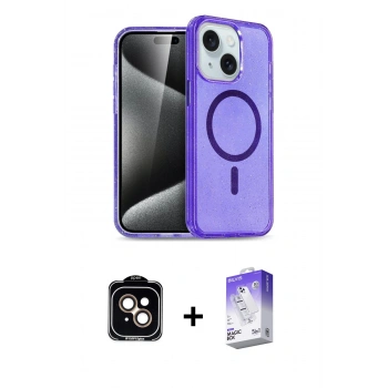 MARSİLYAN™- iPhone 14 Kılıf Nova Asil Prime - Siyah Bilvis 5in1 3D Magic Cam Ekran Koruyucu + PVD Metal Kamera Lens - TU