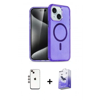 MARSİLYAN™- iPhone 14 Kılıf Nova Asil Prime - Siyah Bilvis 5in1 5D Magic Hayalet Cam Ekran Koruyucu + Shine Kamera Lens - GI