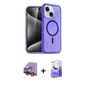 MARSİLYAN™- iPhone 14 Kılıf Nova Asil Prime - Siyah Bilvis 5in1 5D Magic Hayalet Cam Ekran Koruyucu + Raze Metal Kamera Lens - KI