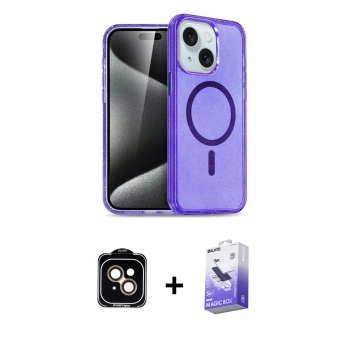 MARSİLYAN™- iPhone 14 Kılıf Nova Asil Prime - Siyah Bilvis 5in1 5D Magic Hayalet Cam Ekran Koruyucu + PVD Metal Kamera Lens - TU