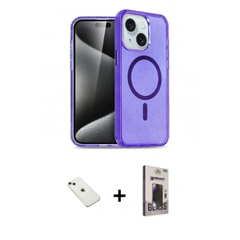 MARSİLYAN™- iPhone 14 Kılıf Nova Asil Prime - Siyah Bilvis Hayalet Cam Ekran Koruyucu + Diamond Kamera Lens - YL