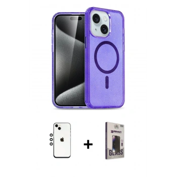 MARSİLYAN™- iPhone 14 Kılıf Nova Asil Prime - Siyah Bilvis Hayalet Cam Ekran Koruyucu + Shine Kamera Lens - GS
