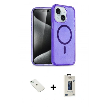 MARSİLYAN™- iPhone 14 Kılıf Nova Asil Prime - Siyah Bilvis Hayalet Cam Ekran Koruyucu + Diamond Kamera Lens - YL