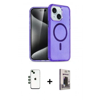 MARSİLYAN™- iPhone 14 Kılıf Nova Asil Prime - Siyah Bilvis Hayalet Cam Ekran Koruyucu + Shine Kamera Lens - YL