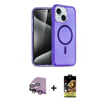 MARSİLYAN™- iPhone 14 Kılıf Nova Asil Prime - Siyah Buffer Cam Ekran Koruyucu + Raze Metal Kamera Lens - MR