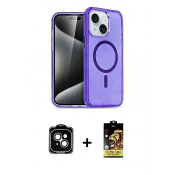 MARSİLYAN™- iPhone 14 Kılıf Nova Asil Prime - Siyah Buffer Cam Ekran Koruyucu + PVD Metal Kamera Lens - TU