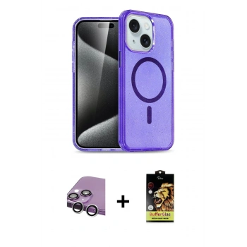 MARSİLYAN™- iPhone 14 Kılıf Nova Asil Prime - Siyah Buffer Cam Ekran Koruyucu + Raze Metal Kamera Lens - GS