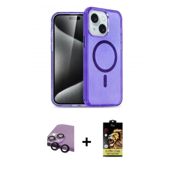 MARSİLYAN™- iPhone 14 Kılıf Nova Asil Prime - Siyah Buffer Cam Ekran Koruyucu + Raze Metal Kamera Lens - SH