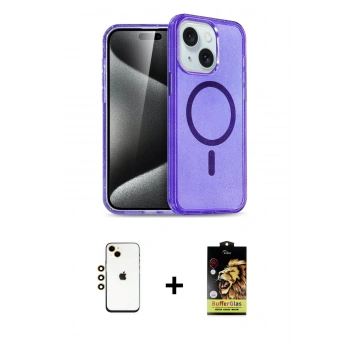 MARSİLYAN™- iPhone 14 Kılıf Nova Asil Prime - Siyah Buffer Cam Ekran Koruyucu + Shine Kamera Lens - GD