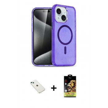 MARSİLYAN™- iPhone 14 Kılıf Nova Asil Prime - Siyah Buffer Cam Ekran Koruyucu + Diamond Kamera Lens - YL