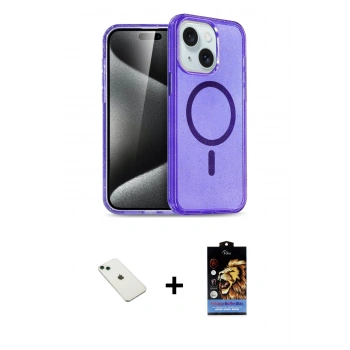 MARSİLYAN™- iPhone 14 Kılıf Nova Asil Prime - Siyah Buffer Hayalet Cam Ekran Koruyucu + Diamond Kamera Lens - YL