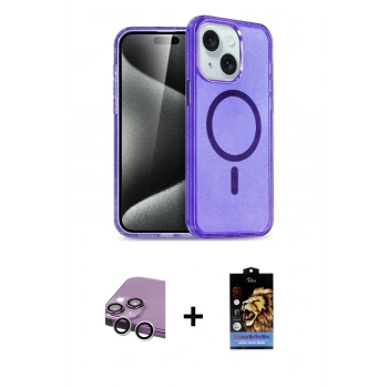 MARSİLYAN™- iPhone 14 Kılıf Nova Asil Prime - Siyah Buffer Hayalet Cam Ekran Koruyucu + Raze Metal Kamera Lens - GS