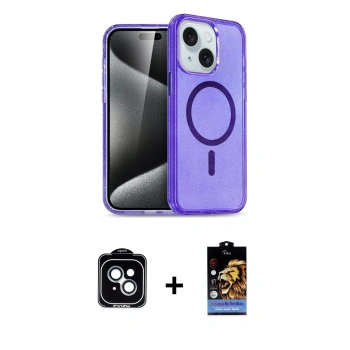 MARSİLYAN™- iPhone 14 Kılıf Nova Asil Prime - Siyah Buffer Hayalet Cam Ekran Koruyucu + PVD Metal Kamera Lens - MI
