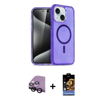 MARSİLYAN™- iPhone 14 Kılıf Nova Asil Prime - Siyah Buffer Hayalet Cam Ekran Koruyucu + Raze Metal Kamera Lens - SH