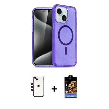 MARSİLYAN™- iPhone 14 Kılıf Nova Asil Prime - Siyah Buffer Hayalet Cam Ekran Koruyucu + Shine Kamera Lens - KI