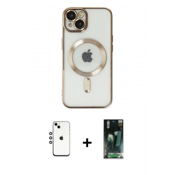 MARSİLYAN™- iPhone 14 Kılıf Nova Işık Özel Seri - Şeffaf 360 Full Body Arka Koruyucu + Shine Kamera Lens - GS