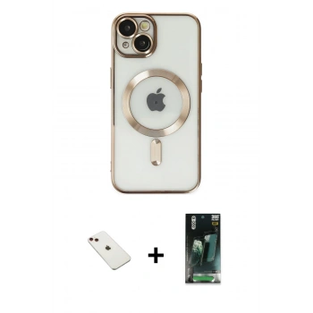 MARSİLYAN™- iPhone 14 Kılıf Nova Işık Özel Seri - Şeffaf 360 Full Body Arka Koruyucu + Diamond Kamera Lens - KI