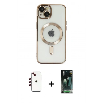 MARSİLYAN™- iPhone 14 Kılıf Nova Işık Özel Seri - Şeffaf 360 Full Body Arka Koruyucu + Shine Kamera Lens - KI
